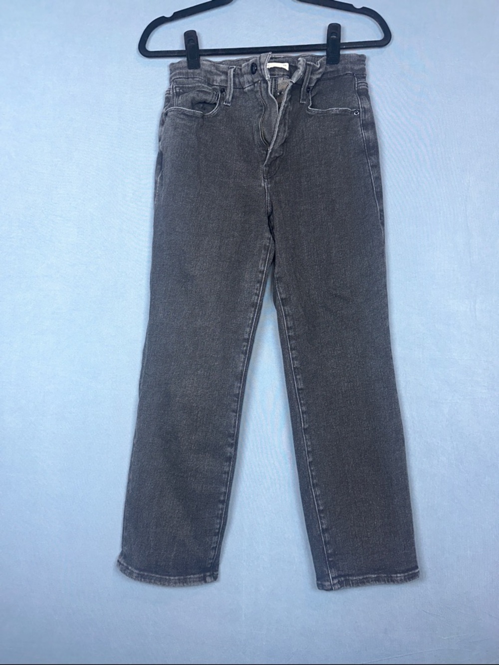 Good American Straight Leg Jeans Womens 12 31 Black High Rise Stretch Denim
